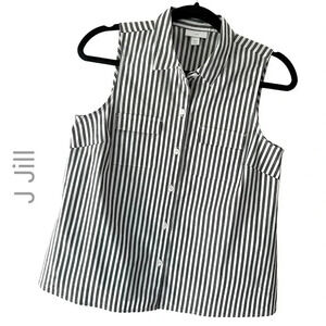 J Jill | NWOT | SLEEVELESS BUTTON FRONT GREY STRIPE TOP | SIZE: PETITE SMALL